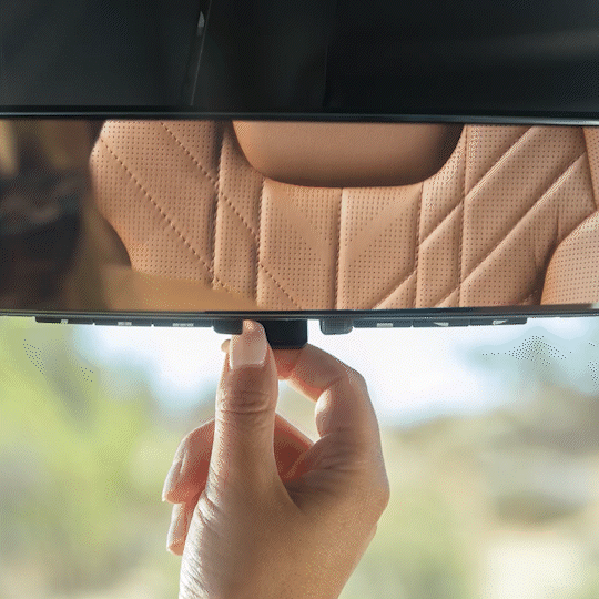 Kia vehicle interior, zoomed in view of the Full Digital Display Rearview Mirror